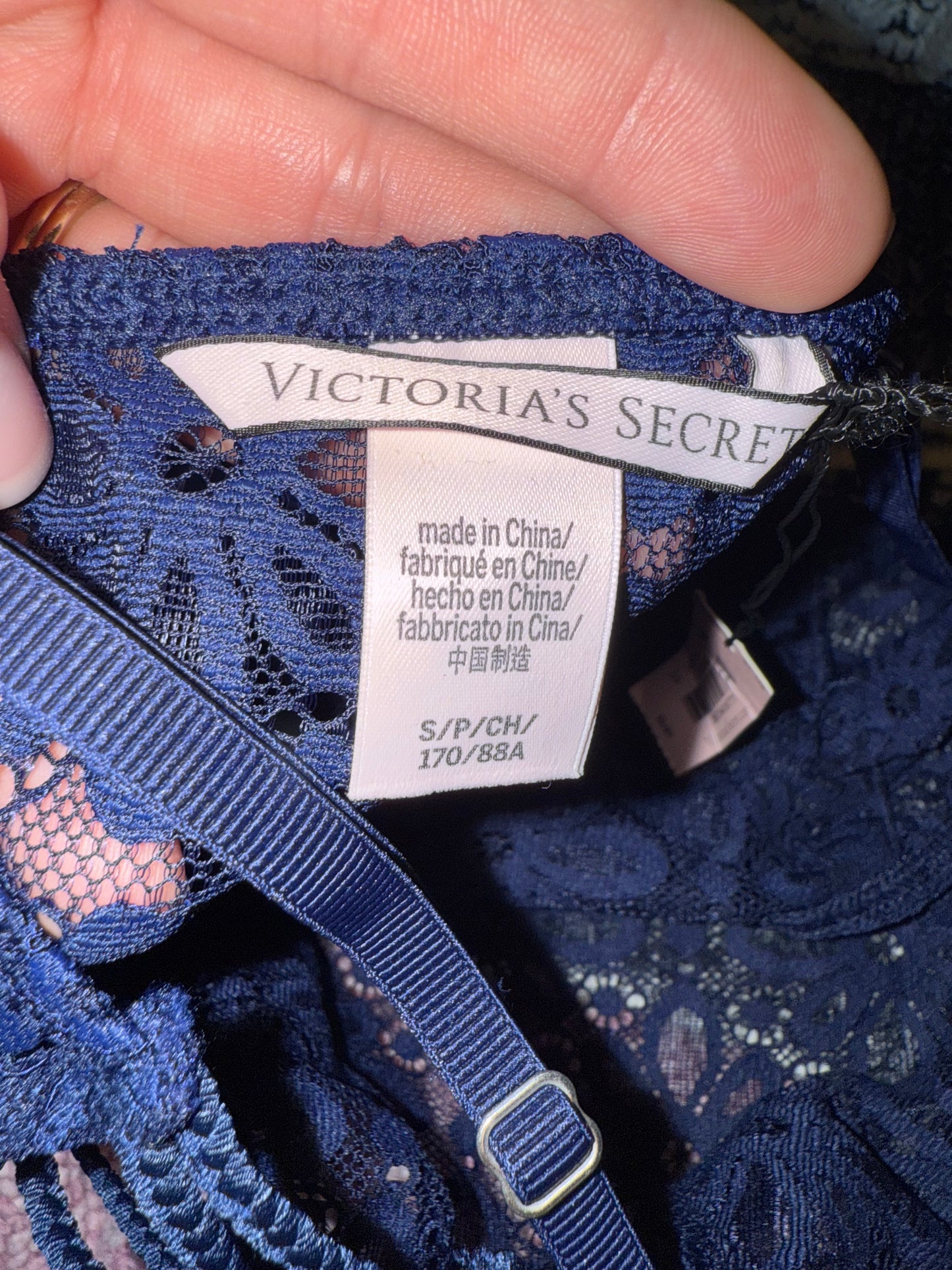 NWT Victoria's Secret (Small) Brand New Blue Floral Lace Thong Bodysuit Lingerie