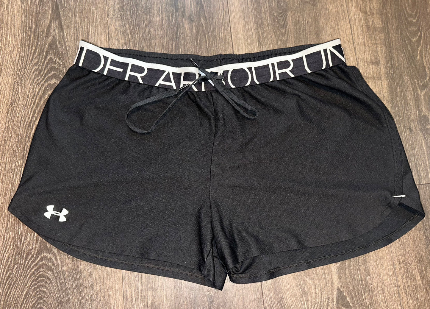 Under Armour (Large) Black/White Sporty Shorts with Logo Waistband