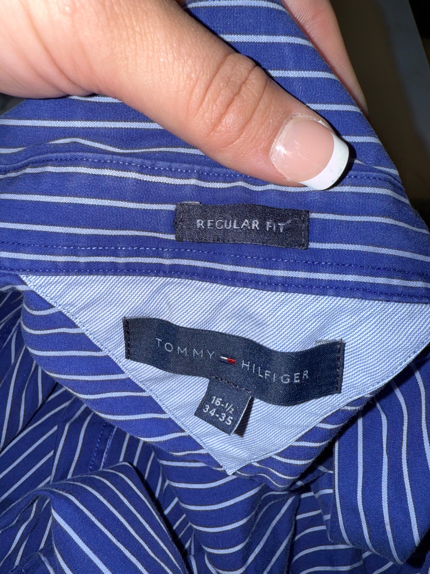Tommy Hilfiger (16 1/2 (34-35)) Blue Stripped Button Up