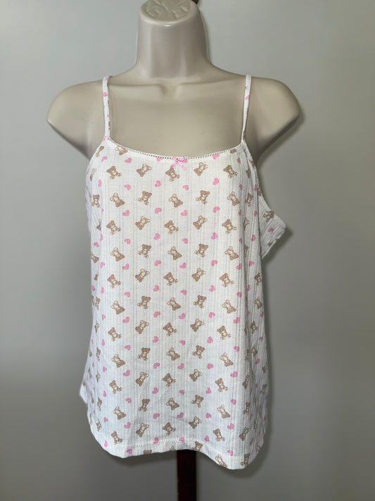 Better Together (Medium) White Tank with Teddy Bears and Heart Pattern PJ Top