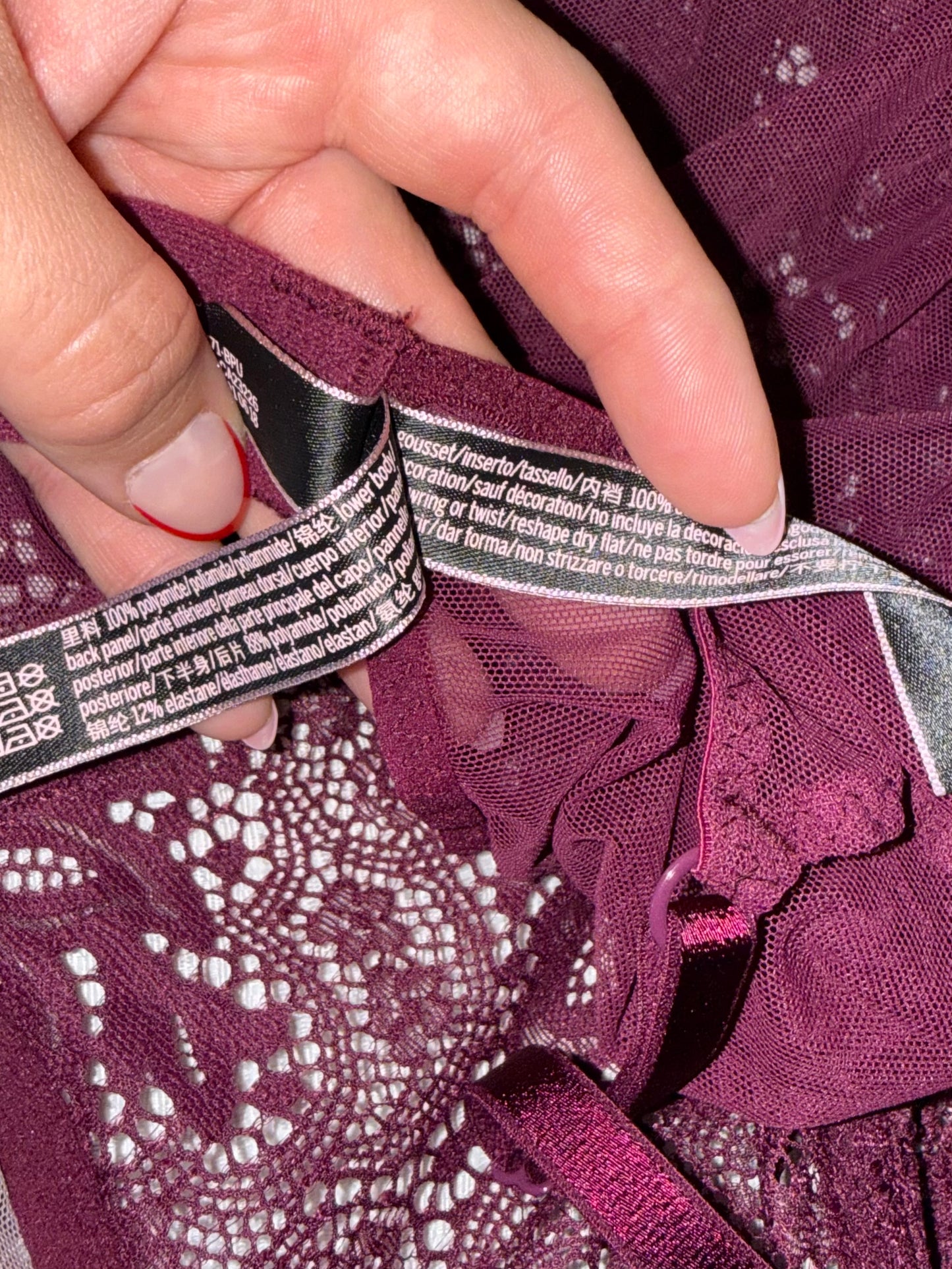 Victoria's Secret (Large) Maroon Lace/Sheer Lingerie Bodysuit Thong