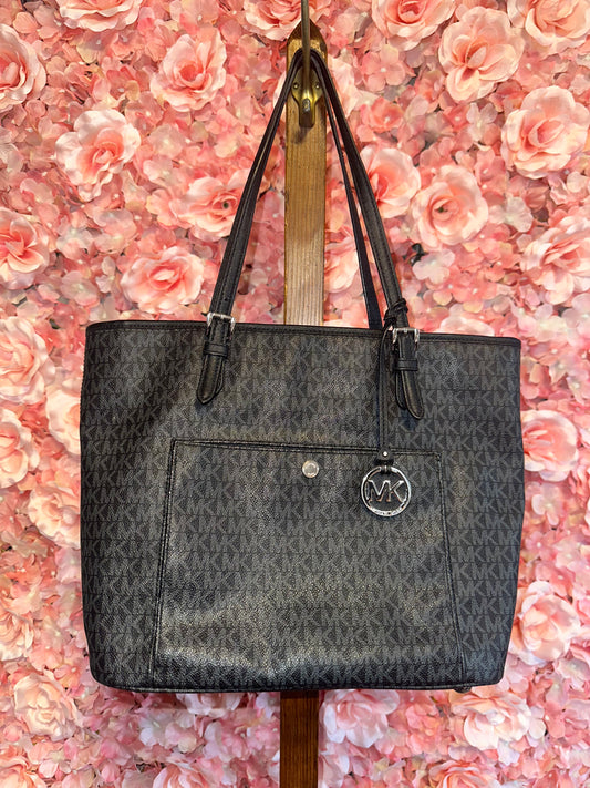 Michael Kors Black Signature MK Pattern Shoulder Bag Tote