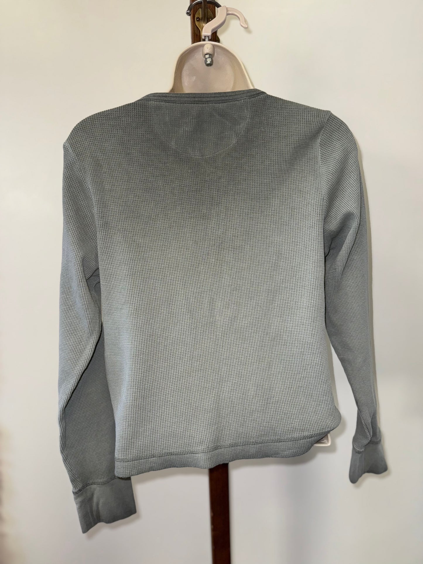 DKNY Jeans (Medium) Green Cropped V-Neck Waffle Knit Long Sleeve