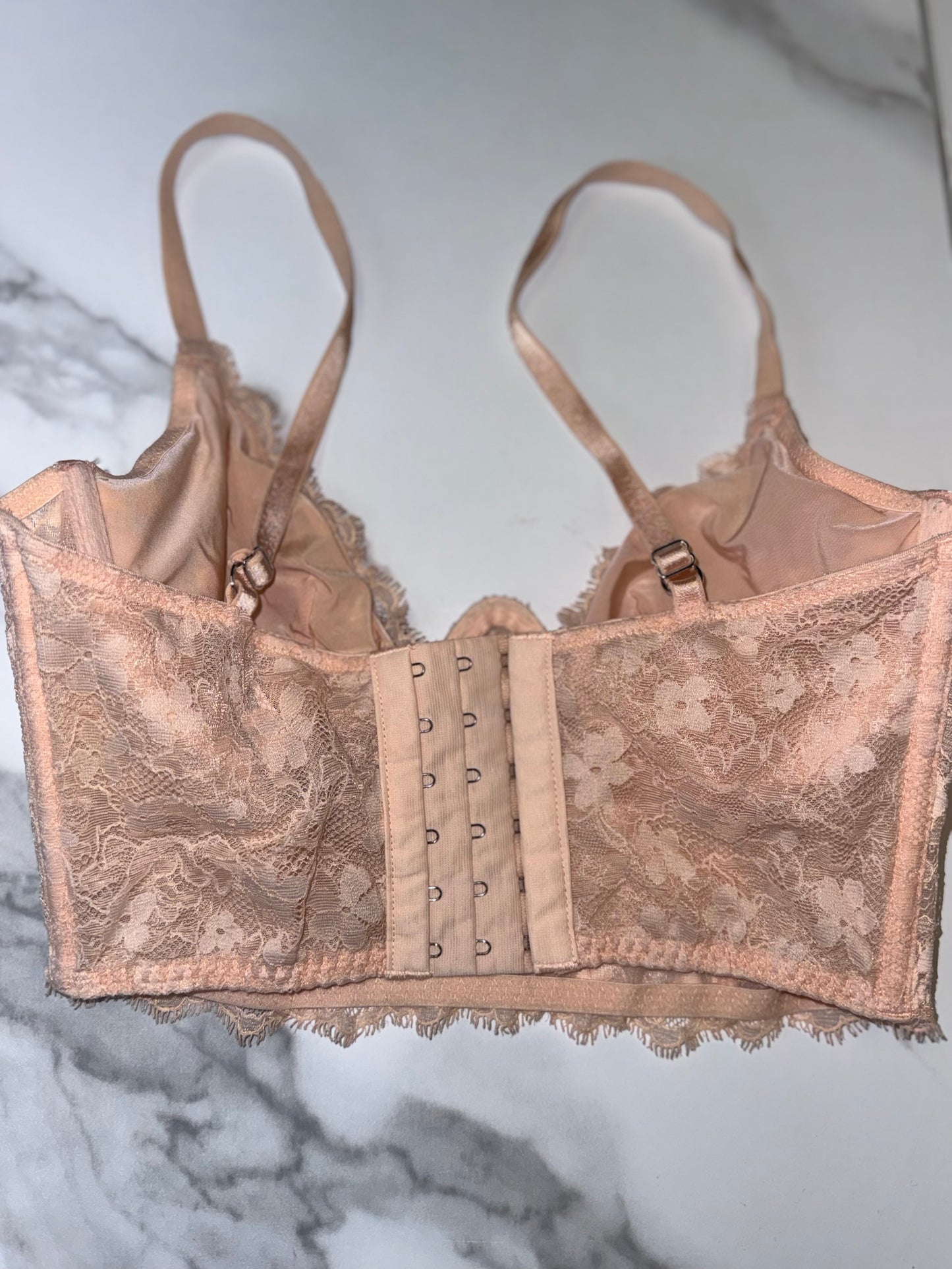 Victoria's Secret (32B) Blush Pink Floral Lace Dream Angels Corset Bra