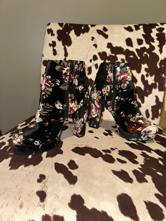 Charlotte Russe (7)  Black Suede Floral Heeled Boots