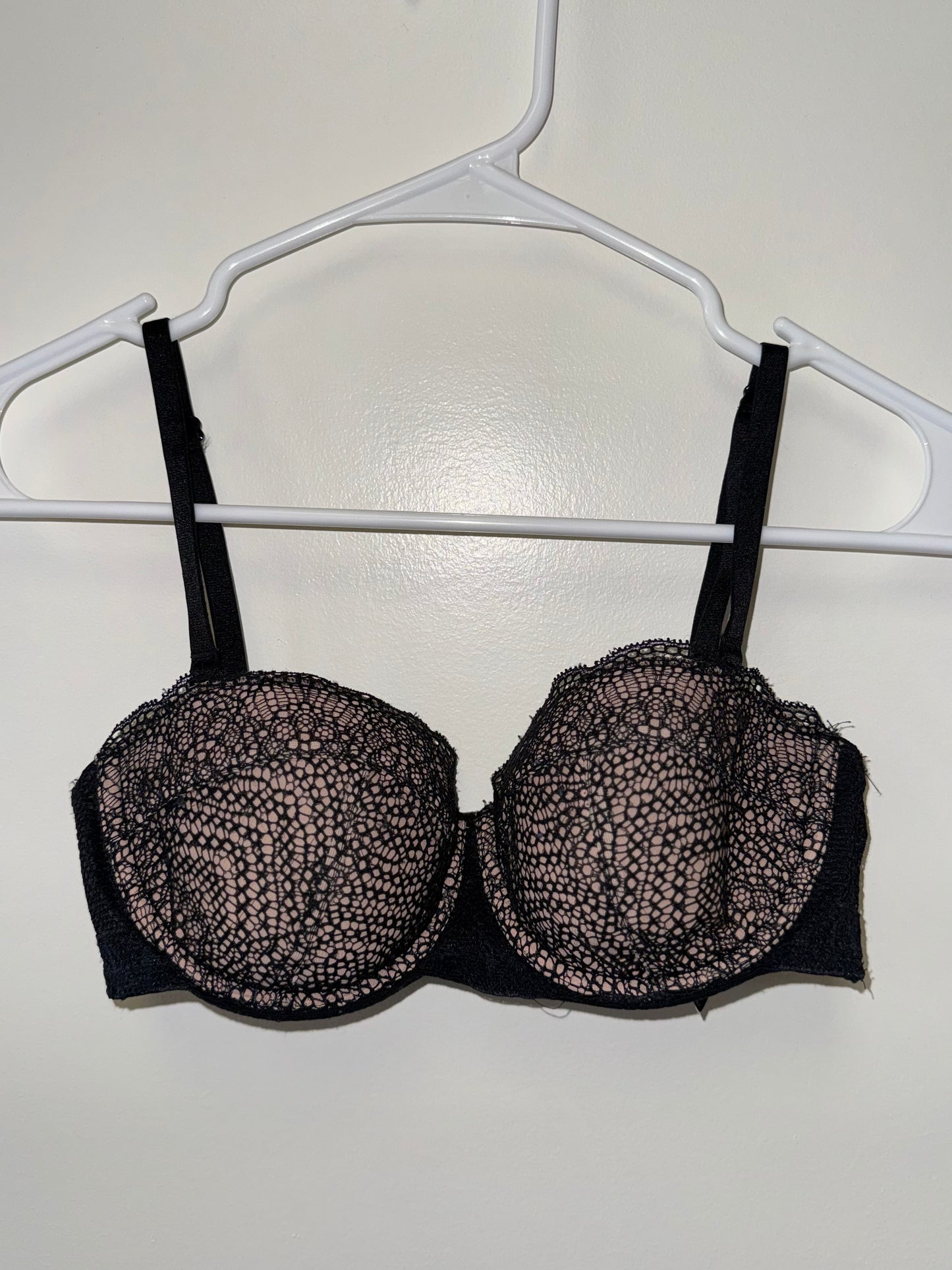 Victoria's Secret (32C) Black and Nude Mesh Very Sexy Balconet Bra