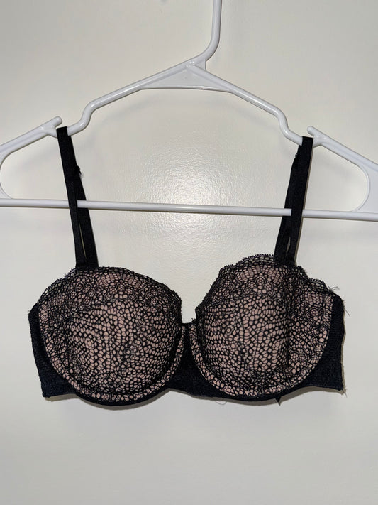 Victoria's Secret (32C) Black and Nude Mesh Very Sexy Balconet Bra