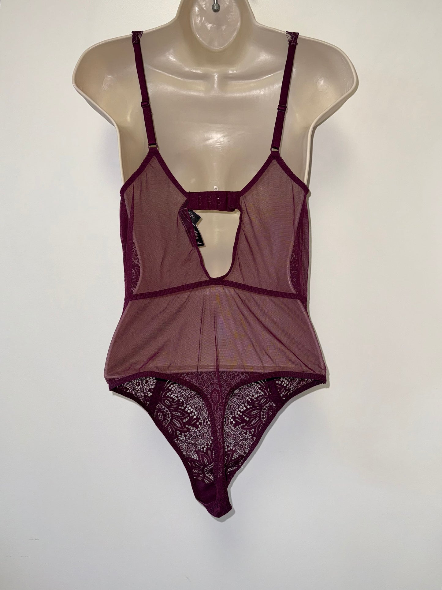 Victoria's Secret (Large) Maroon Lace/Sheer Lingerie Bodysuit Thong