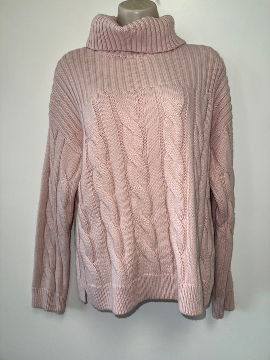 Calvin Klein (Medium) Pink Cable Knit Turtleneck Sweater