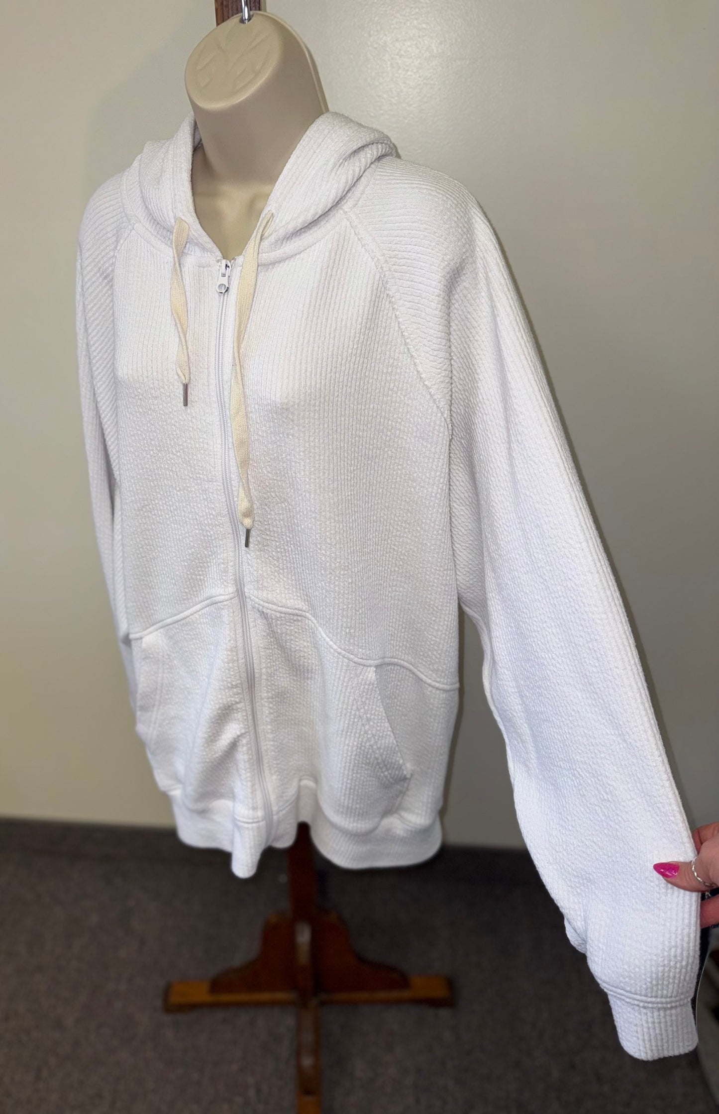 Aerie (XL) White Waffle Knit Full Zip Up Jacket