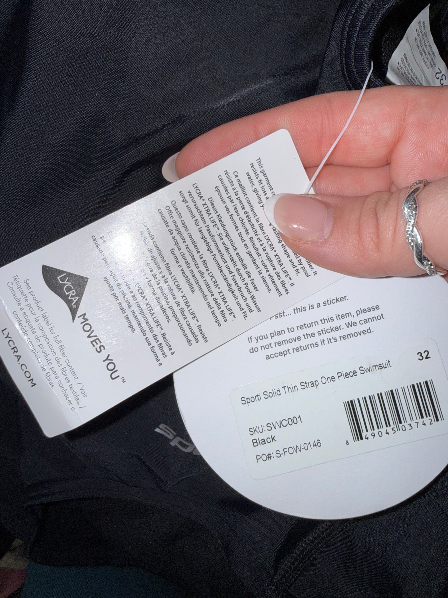 NWT Lycra (32) Brand New Black One Piece Swimsuit