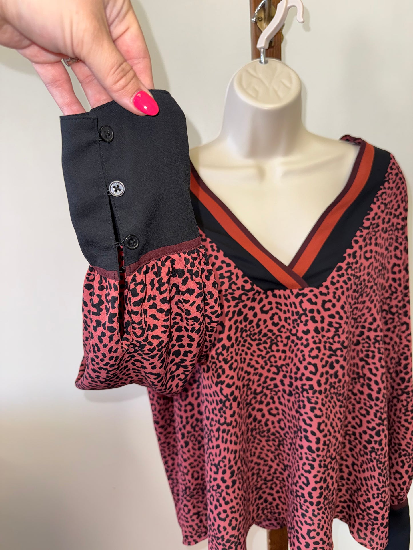 Express (Large) Burnt Orange Cheetah Print V-Neck Blouse