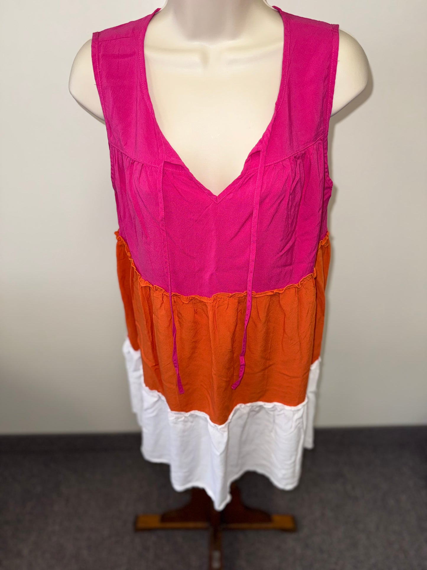 Robert Louis (Large) Colorblock Ruffle Midi V-Neck Dress