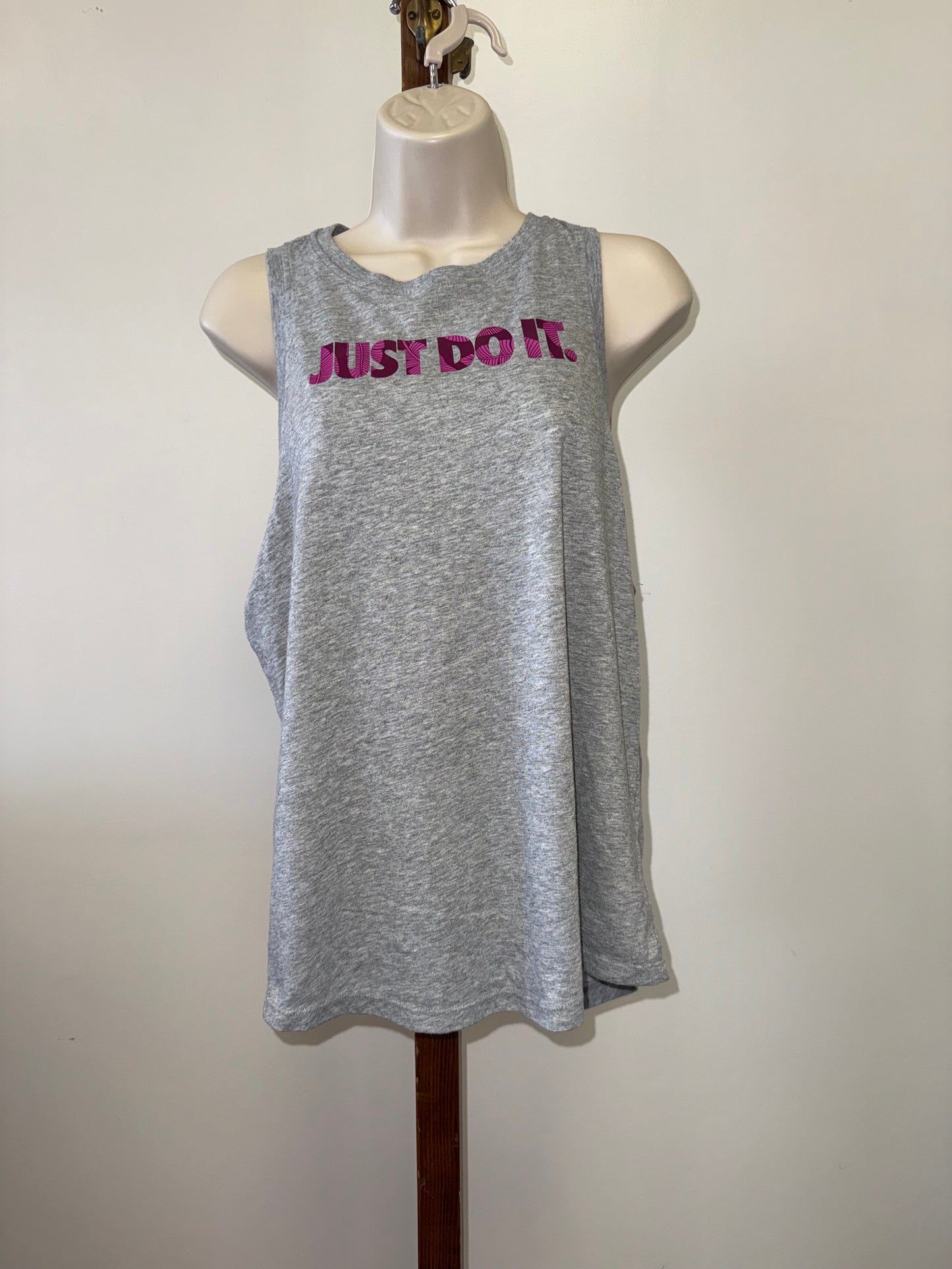 Nike (Large) The Nike Tee Grey Tank Top with Pink Logo