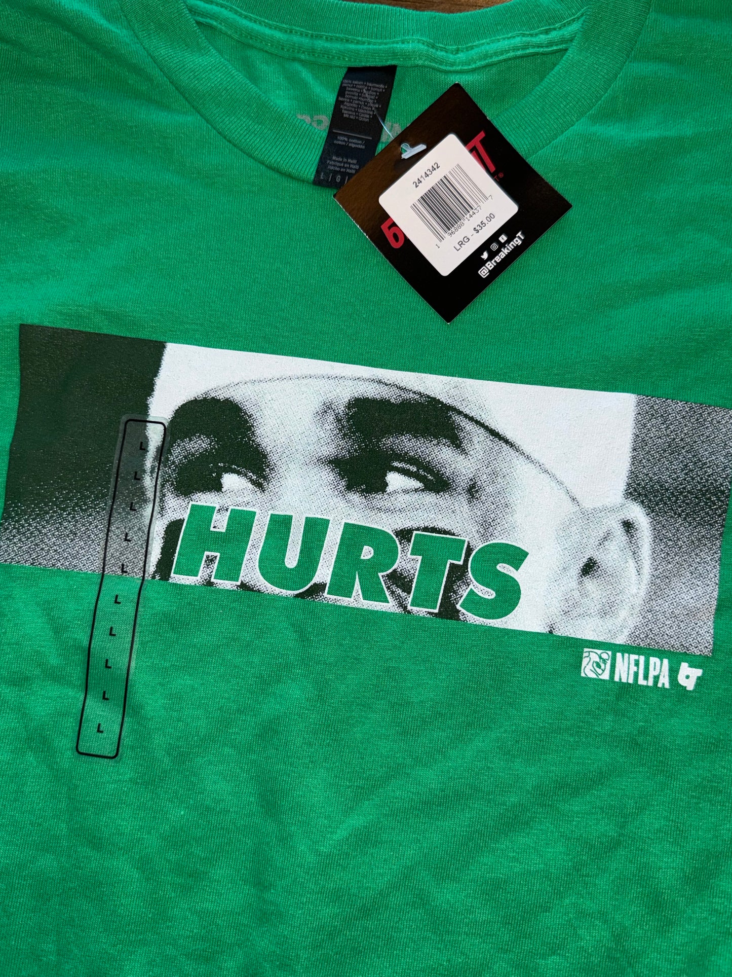 NWT Breakline (Large) Brand New Hurts NFLPA Green Graphic T-Shirt