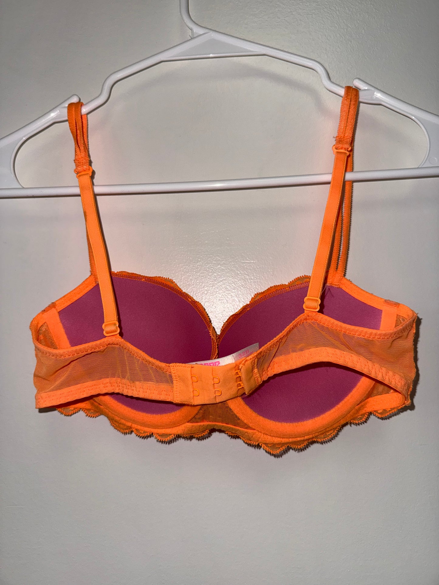 PINK Victoria's Secret (32B) Neon Orange Date Push Up Bra