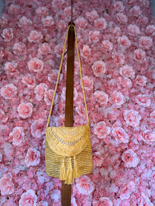 American Eagle Yellow Wicker Crossbody Bag