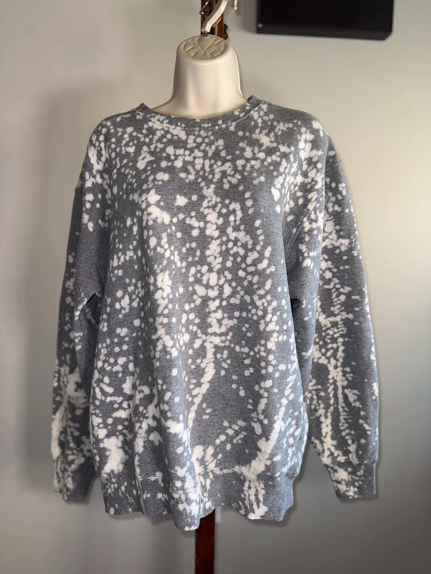 Divided (Medium) Grey Crewneck Sweatshirt with Bleach Splatter Pattern