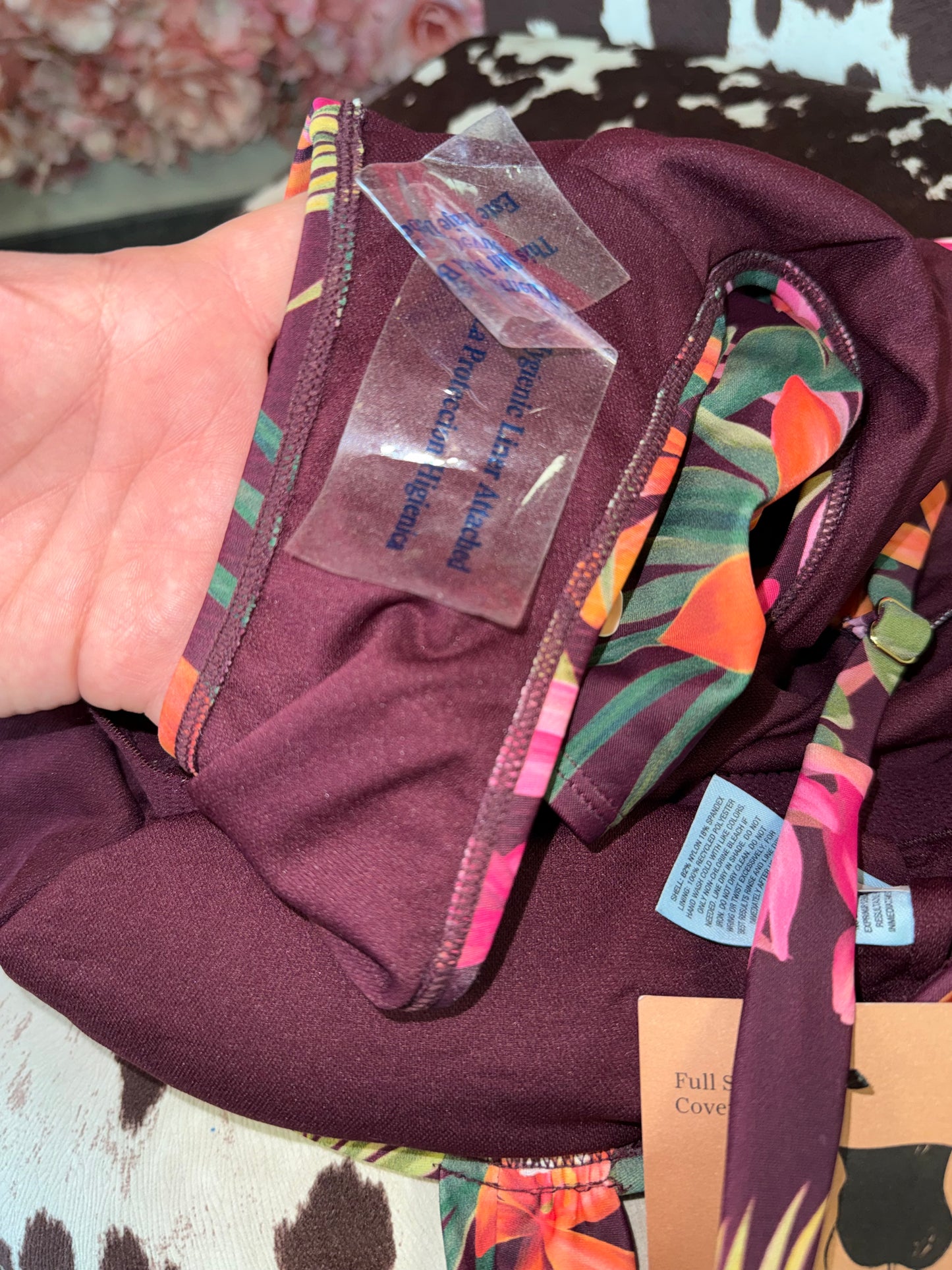 NWT Shade & Shore (Large) Brand New Maroon Floral Full Seat Coverage Swimsuit