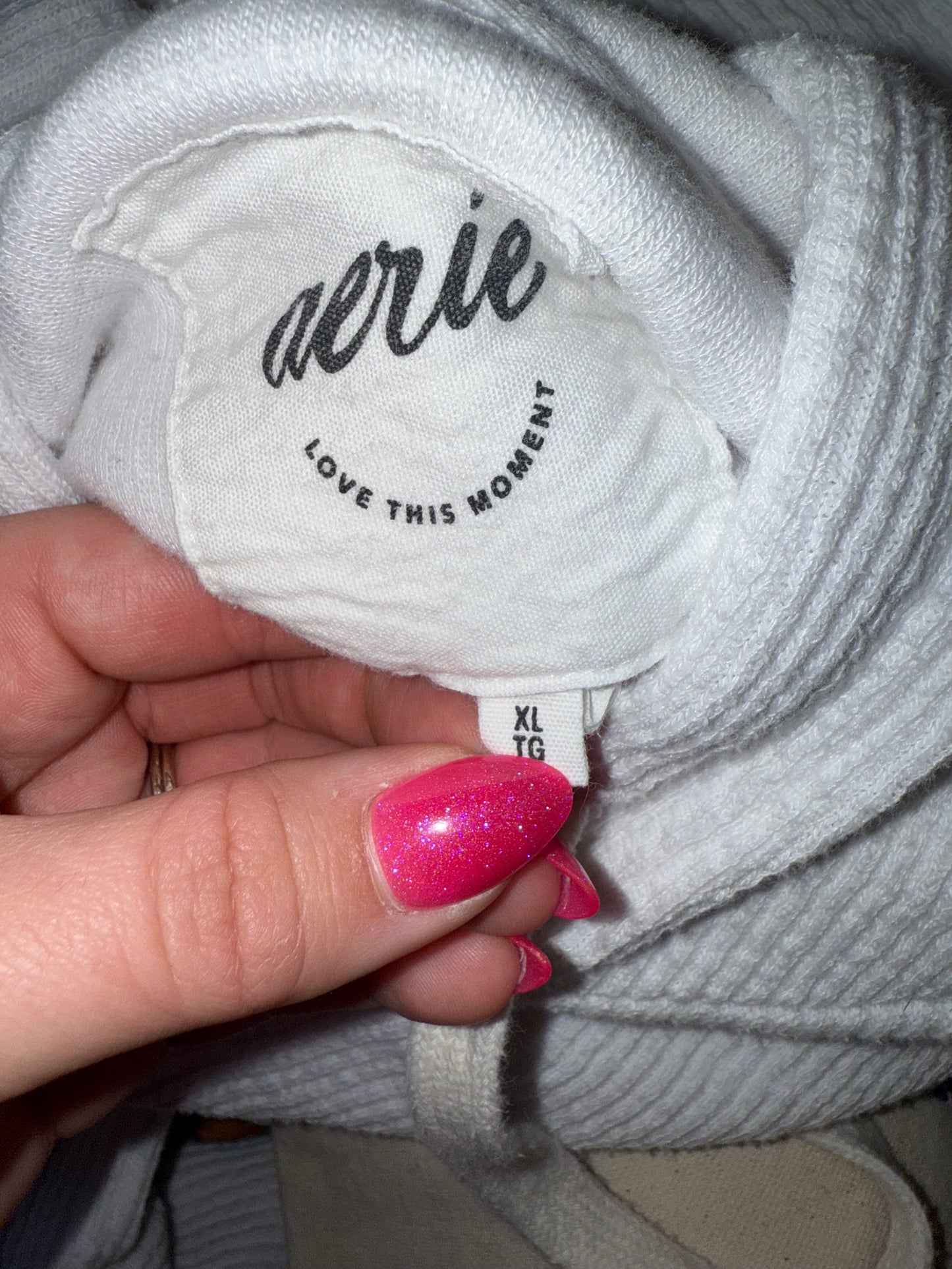 Aerie (XL) White Waffle Knit Full Zip Up Jacket