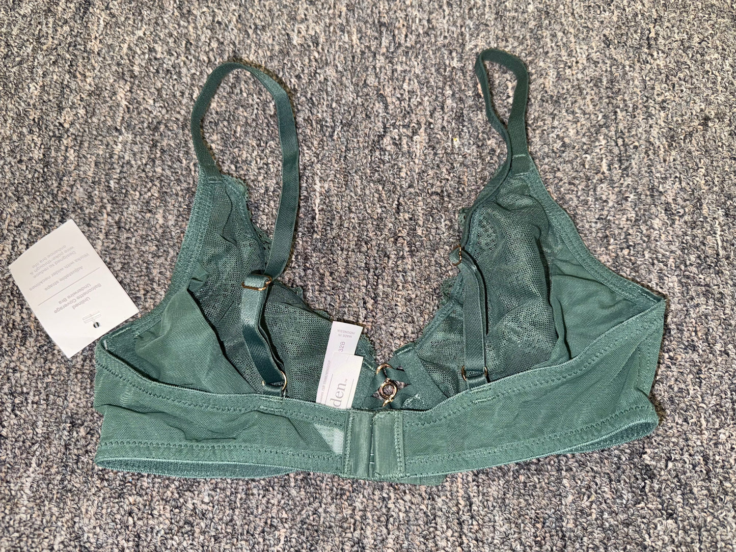 NWT Auden (32B) Brand New Green Lace//Sheer Balconette Bra