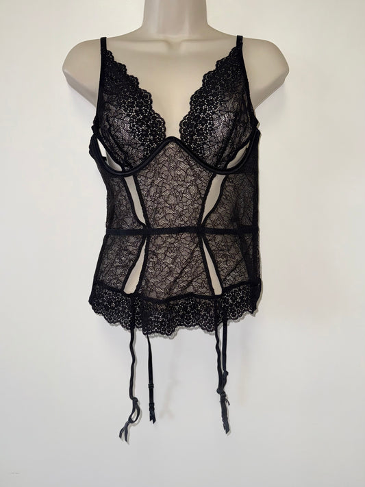 Victoria's Secret (Large) Black Lace Corset Top with Attached Garter