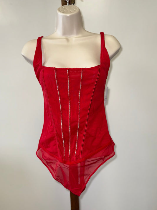 NWT Auden (Medium) Brand New Red One Piece Jeweled Lingerie Bodysuit