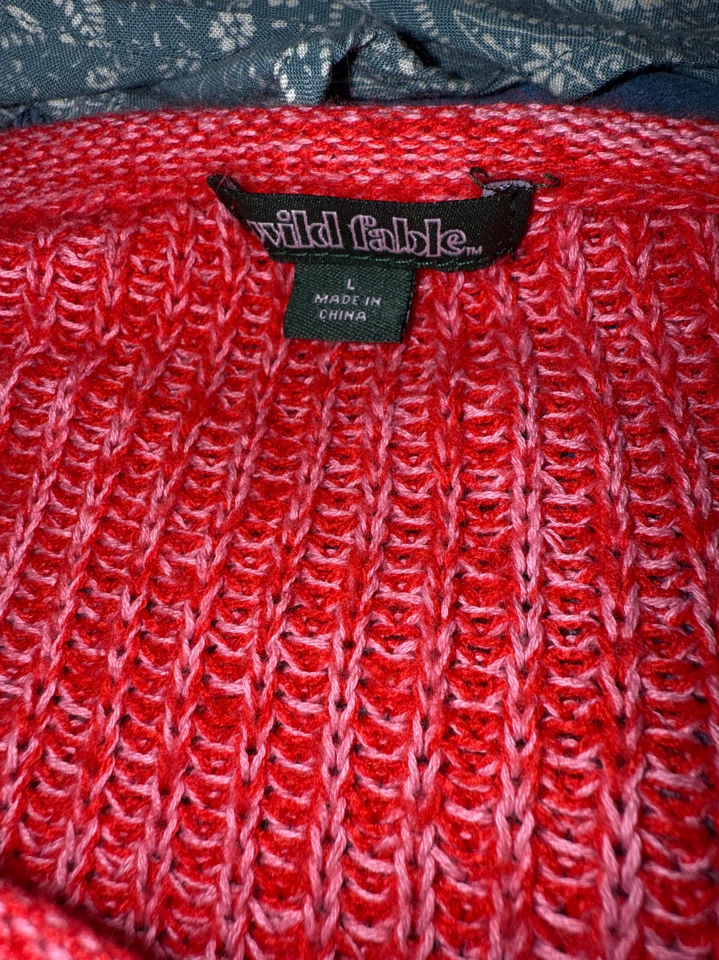 Wild Fable (Large) Pink and Red Knit Crewneck Cropped Sweater