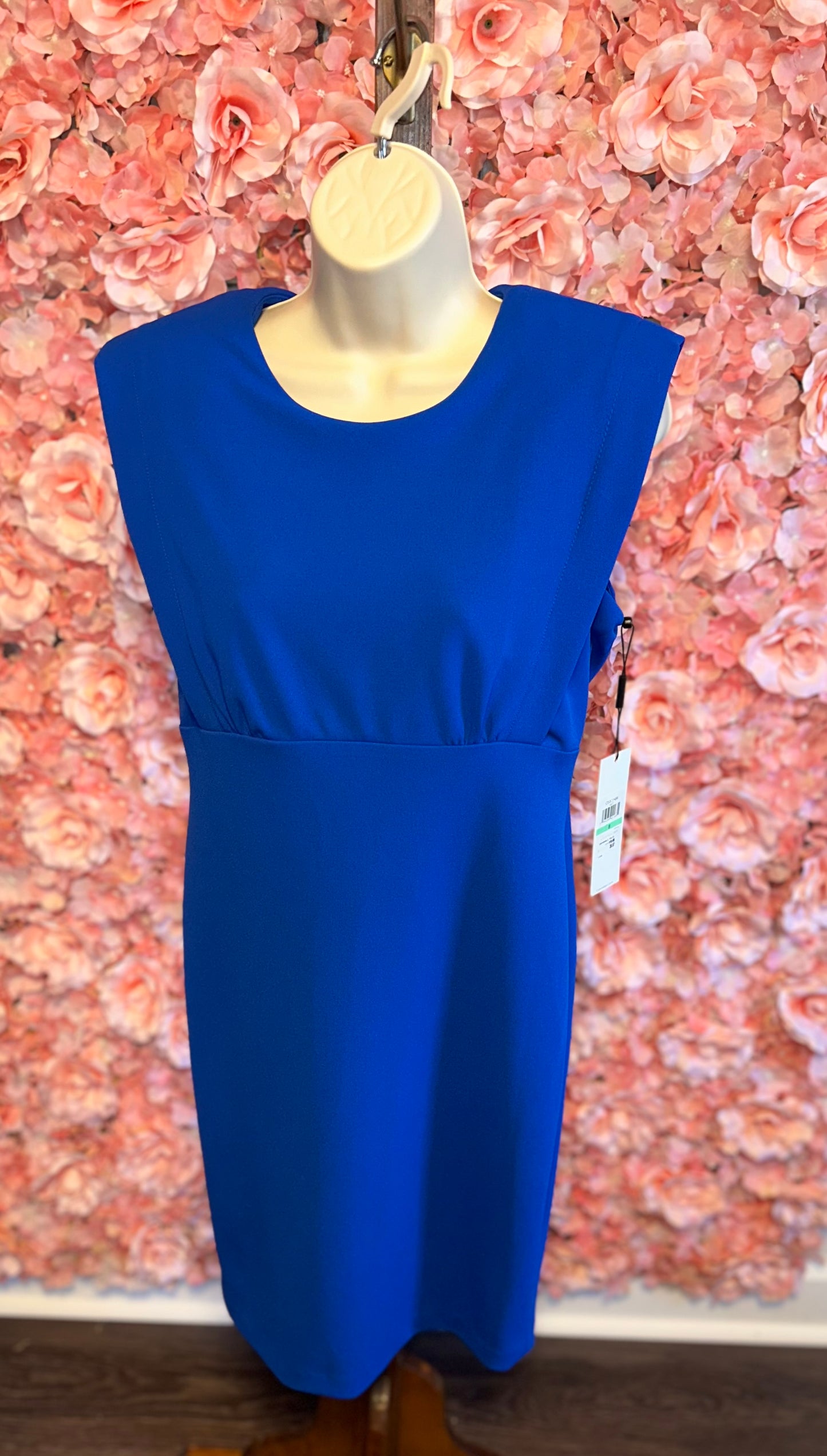 NWT Calvin Klein (8) Brand New Blue Formal Padded Shoulder Midi Dress