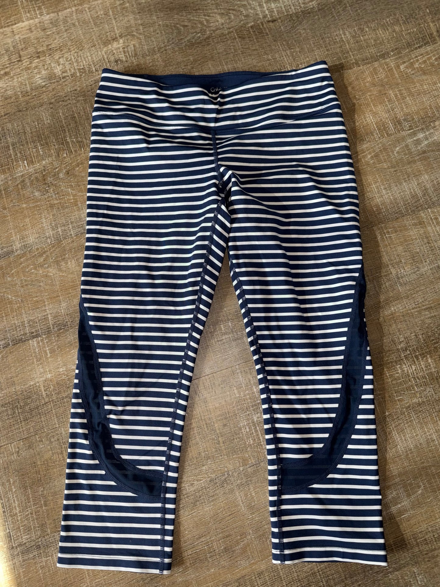 Calvin Klein Performance (Medium) Navy Blue//White Striped Wick Capris Leggings
