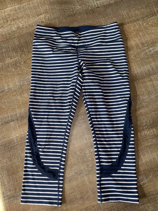 Calvin Klein Performance (Medium) Navy Blue//White Striped Wick Capris Leggings