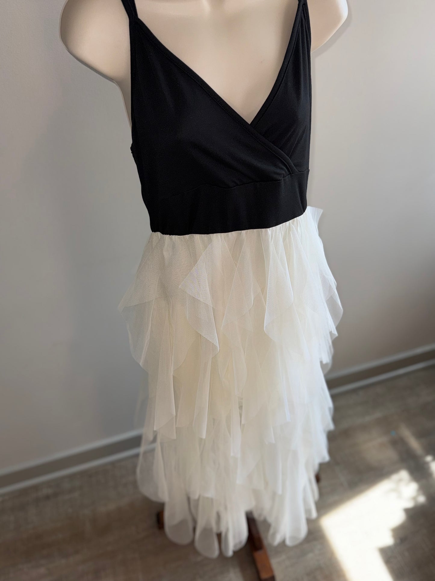SHEIN (Large) Black & Cream Ruffled Sheer Dress
