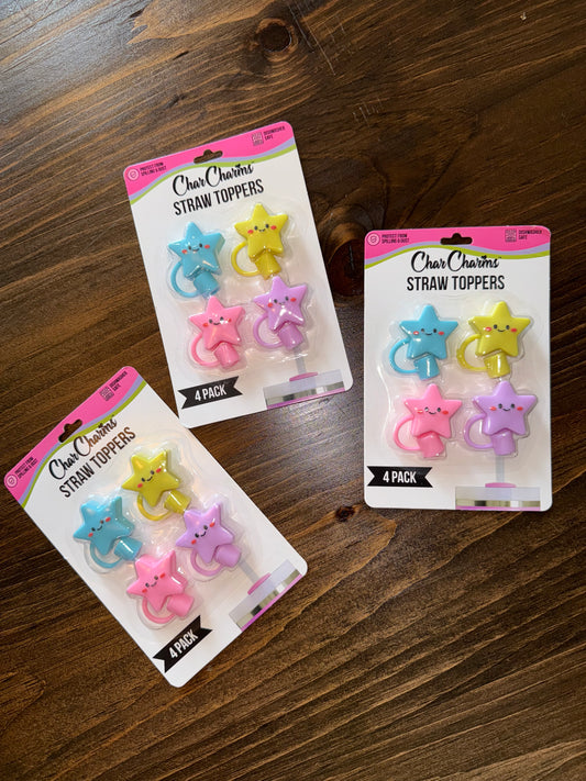 Char Charms (4 Pack) Brand New Colorful Star Straw Toppers
