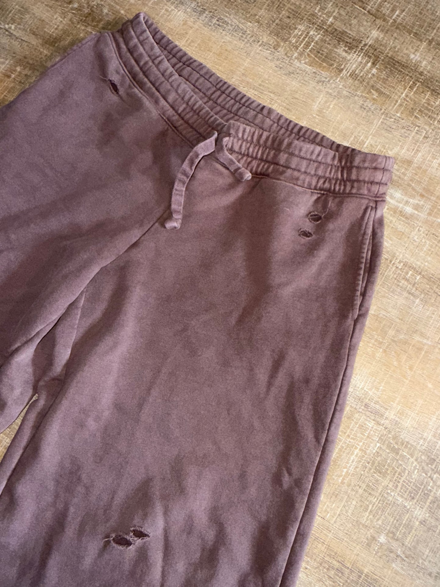 aerie (Large Short) Brown Distressed Bootcut Sweatpants