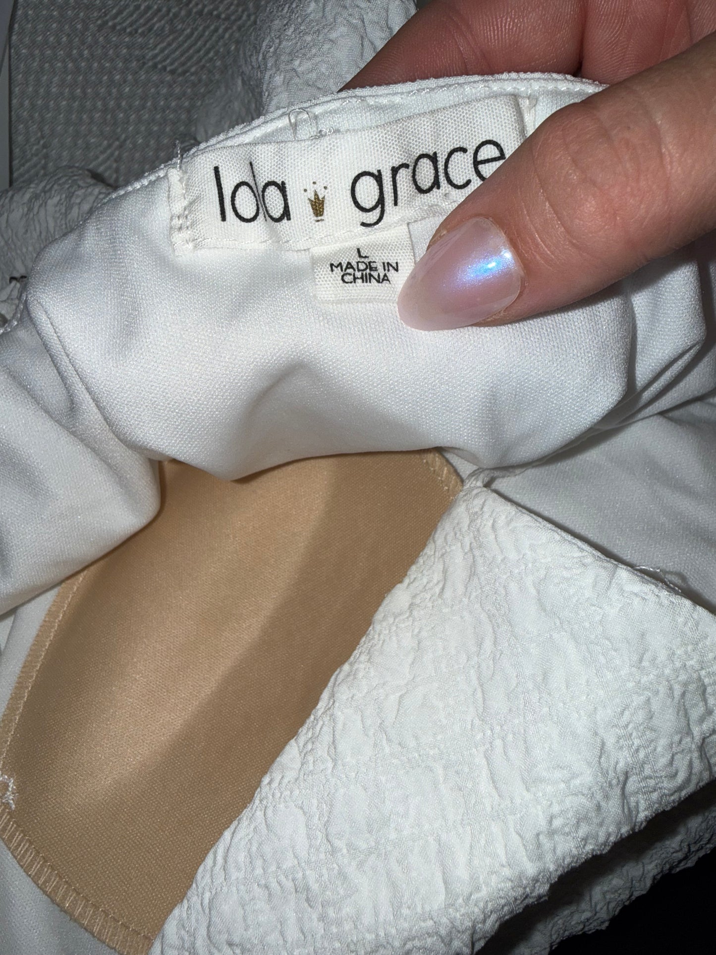 Lola Grace (Large) White Textured Midi Slip Dress with Spaghetti Straps