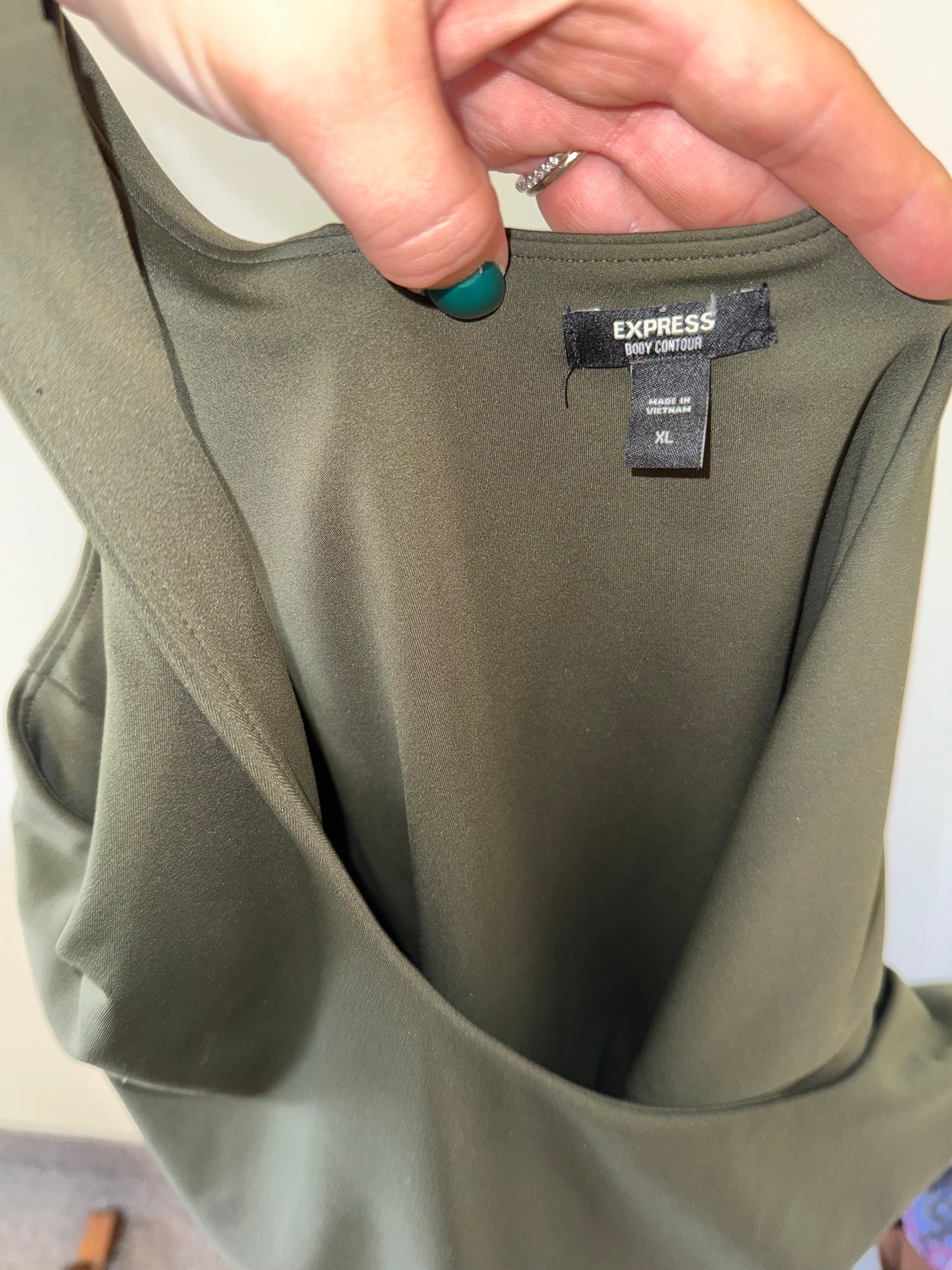 Express (XL) Green Body Contour Bodysuit with Scoop Neck