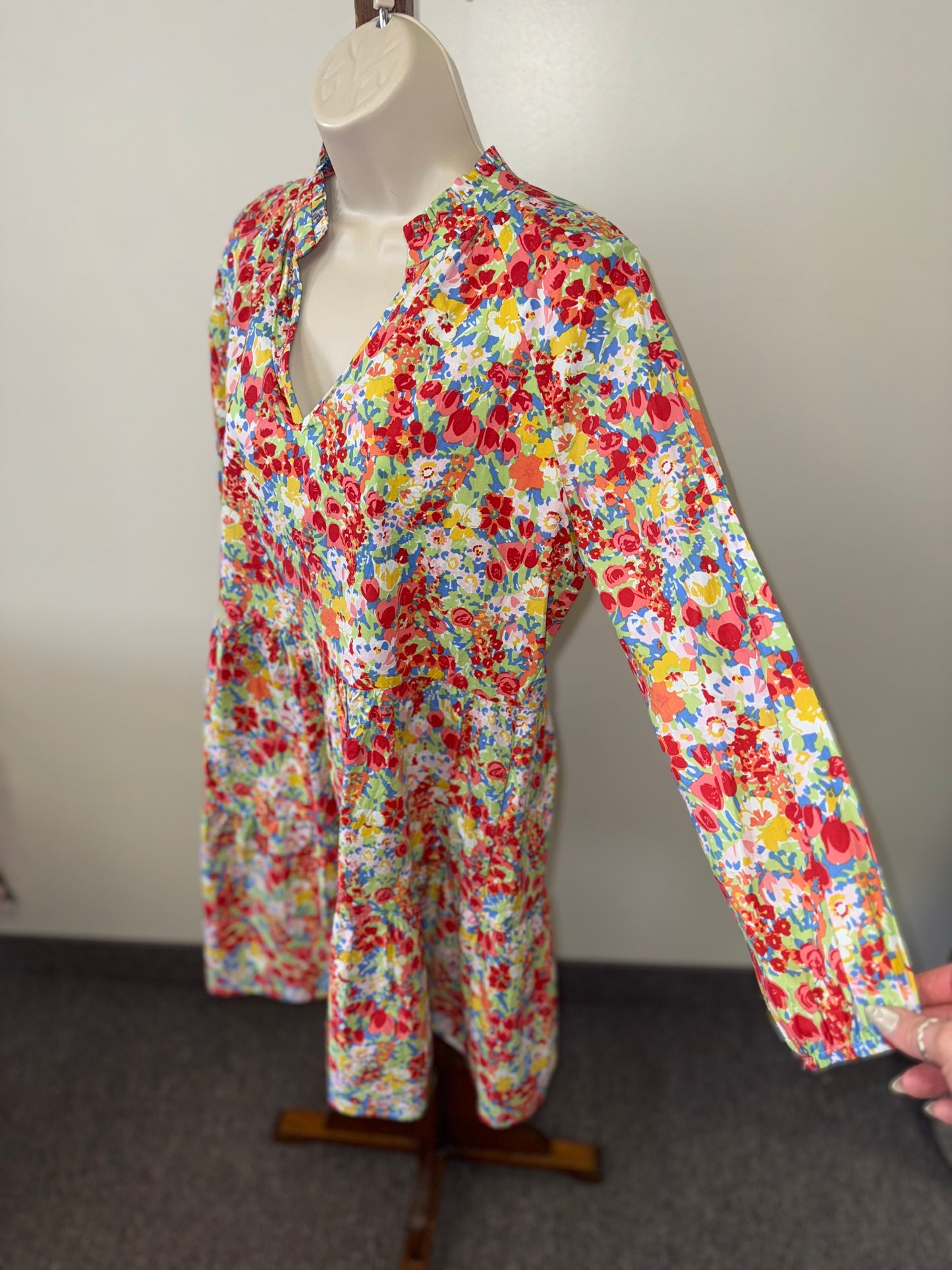 NWT Sugar + Lips (Small) Brand New Colorful Floral Long Sleeve V-Neck Midi Dress