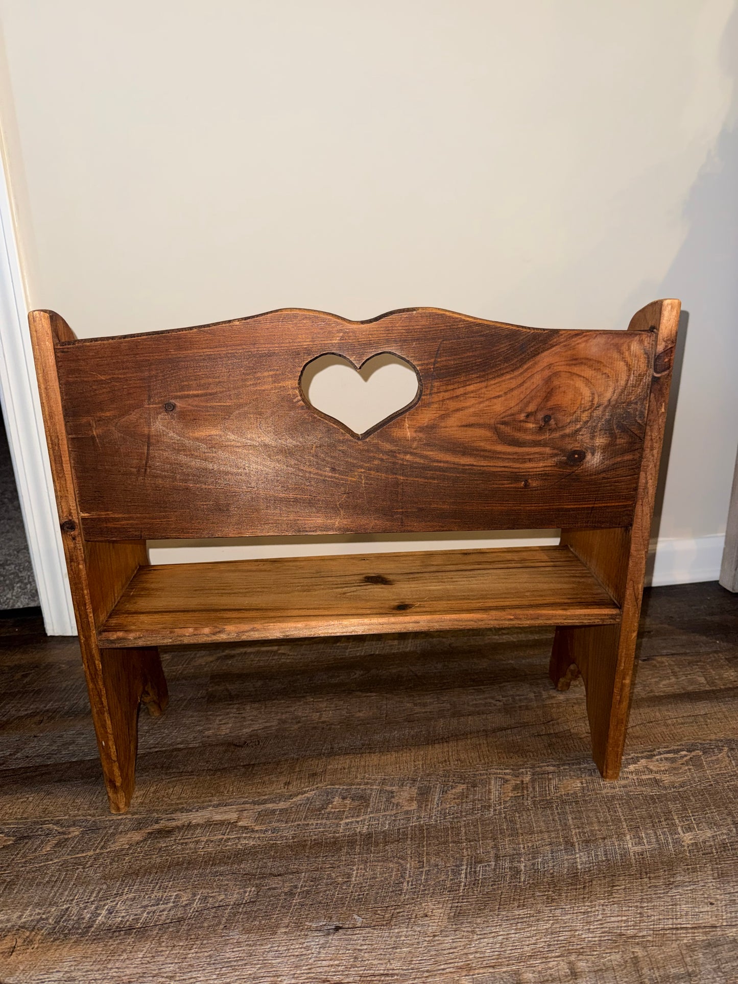 Wooden Bench with Carved Out Heart Detail