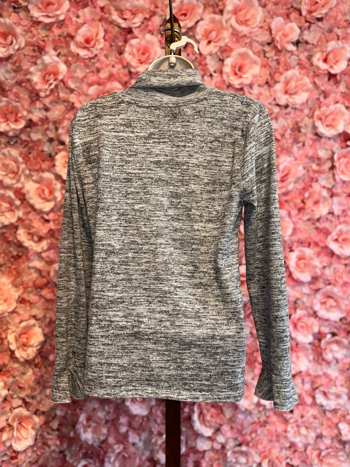 August Silk (Medium) Grey Ruffle Long Sleeve Turtleneck