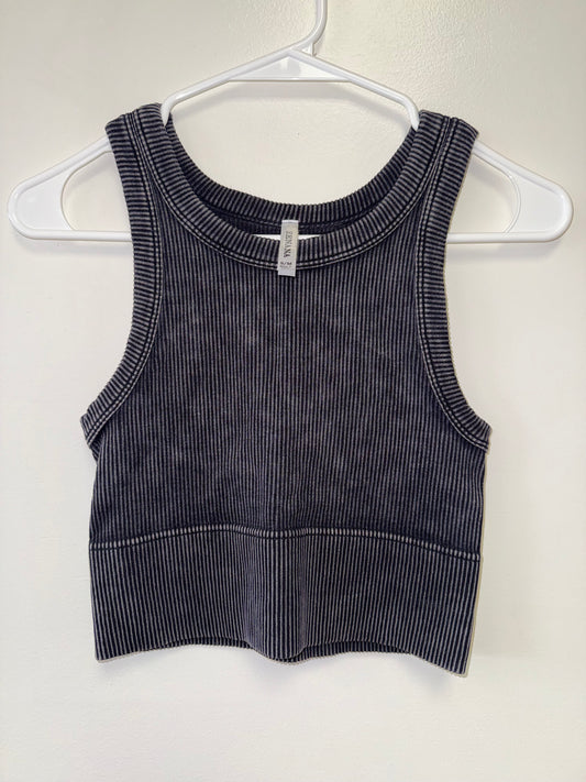 Zenana (Small/Medium) Dark Grey Cropped Ribbed Tank Top