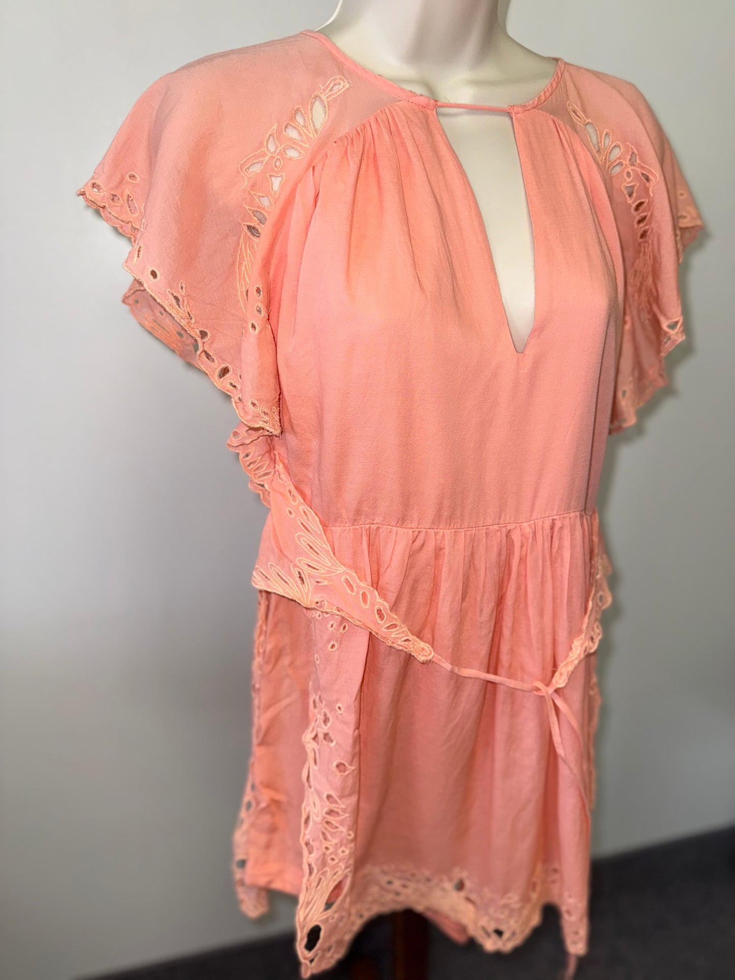 Free People (6) Peach Romper with Lace Trim