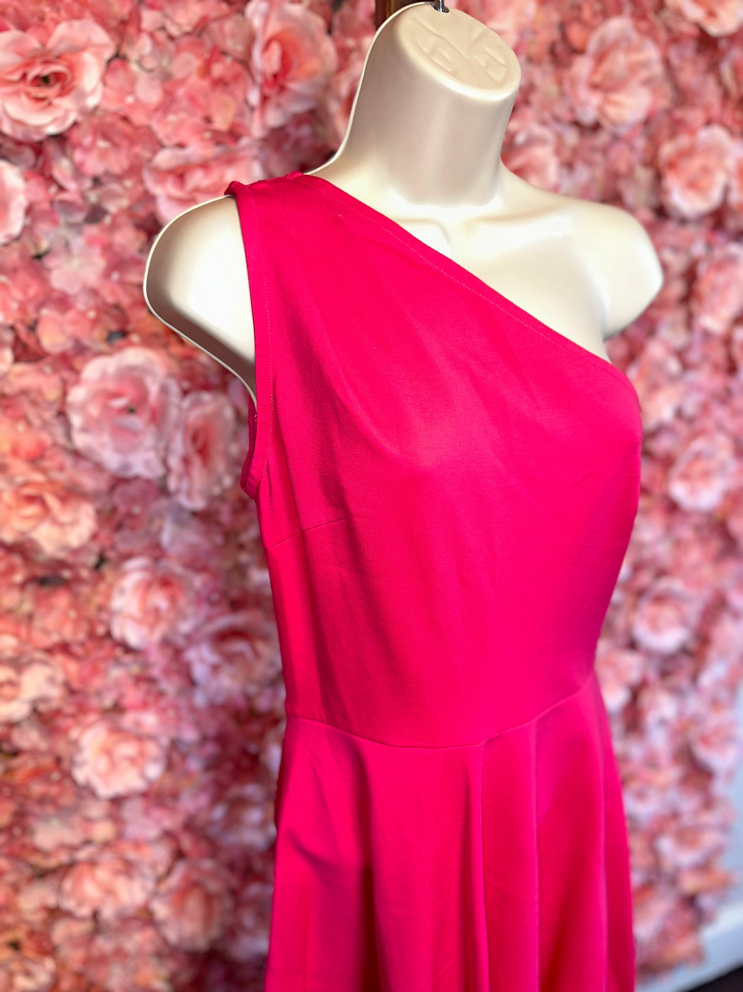 NWT (Small) Brand New Hot Pink One Shoulder Sleeveless Flowy Midi Dress