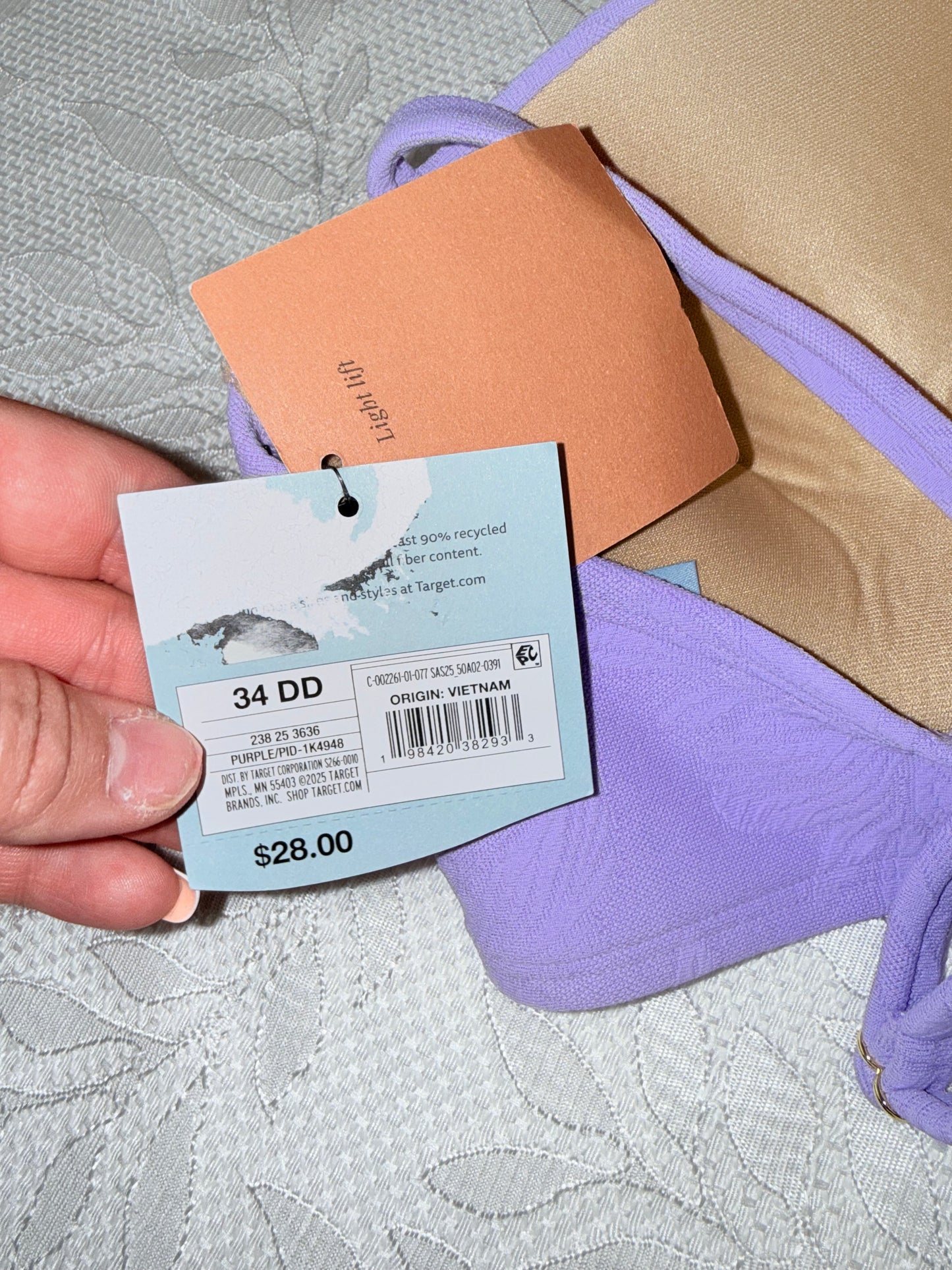 NWT Shade & Shore (34DD) Brand New Purple Light Lift Bikini Top