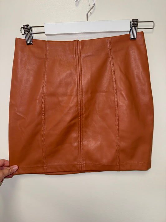 Altar'd State (Small) Brown Faux Leather Midi Skirt