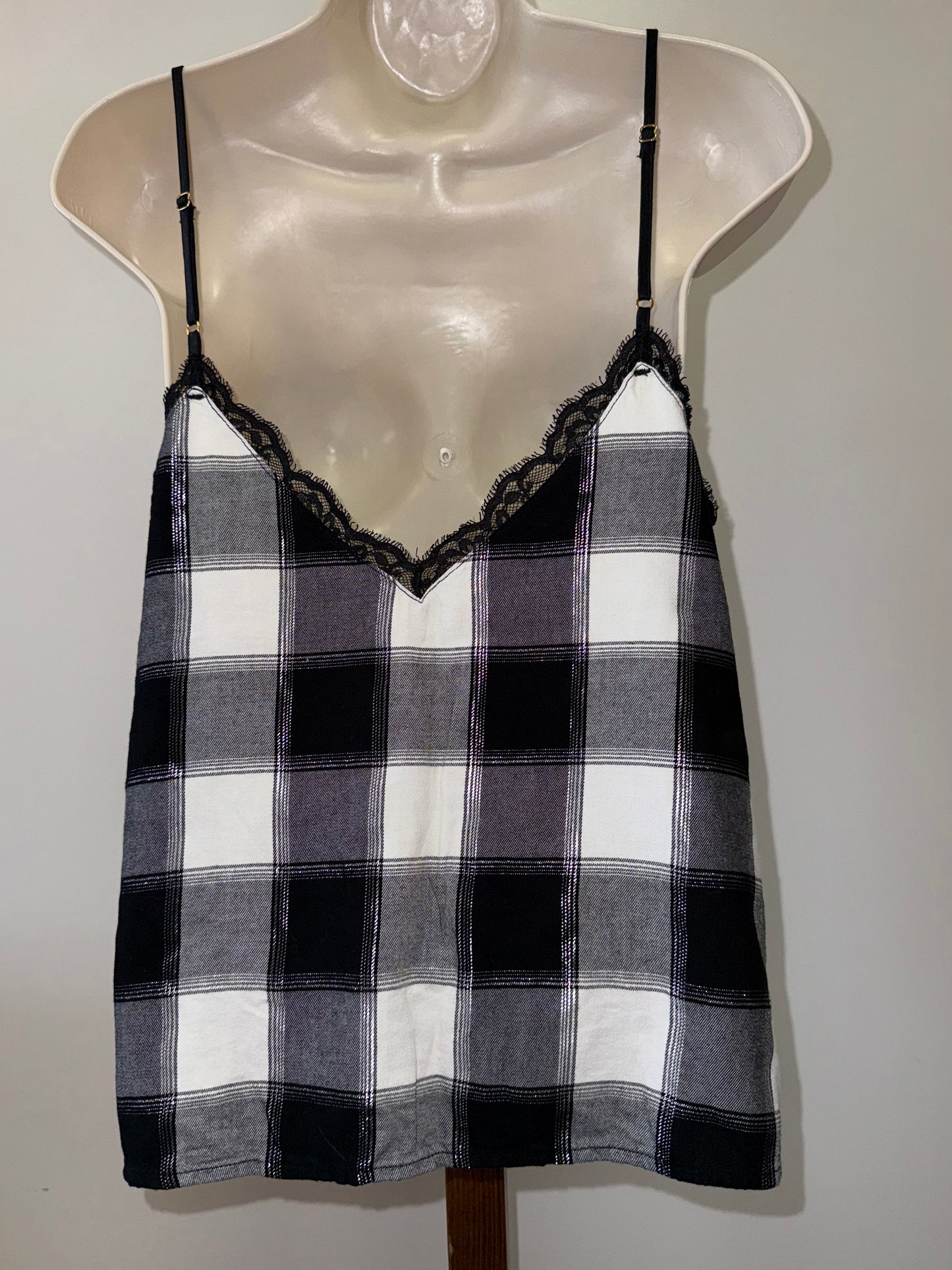Victoria's Secret (XS) Black/White Metallic Plaid Sleepwear Tank Top