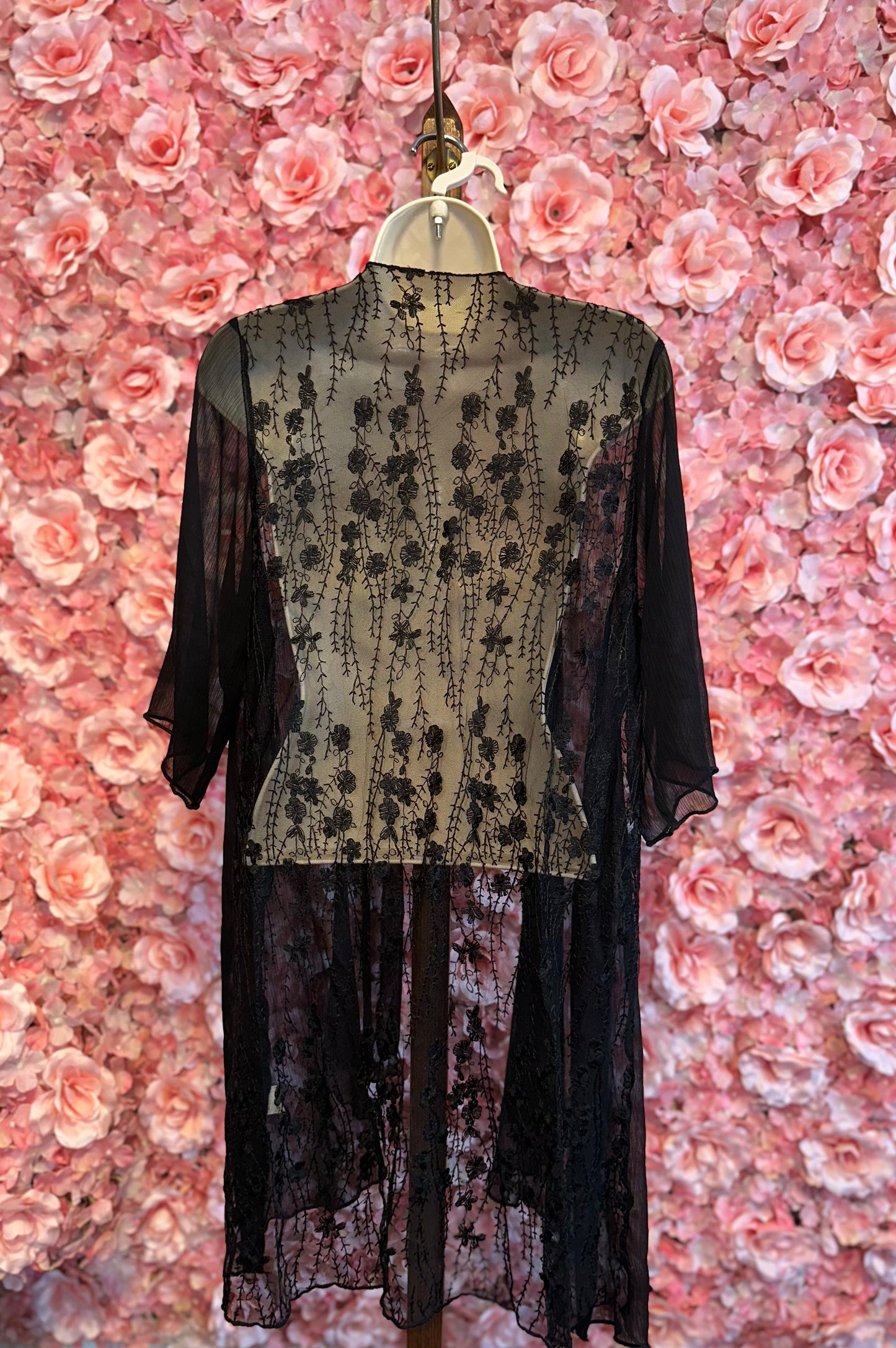 (1XL) Black Lightweight Cover Up with Lace Back