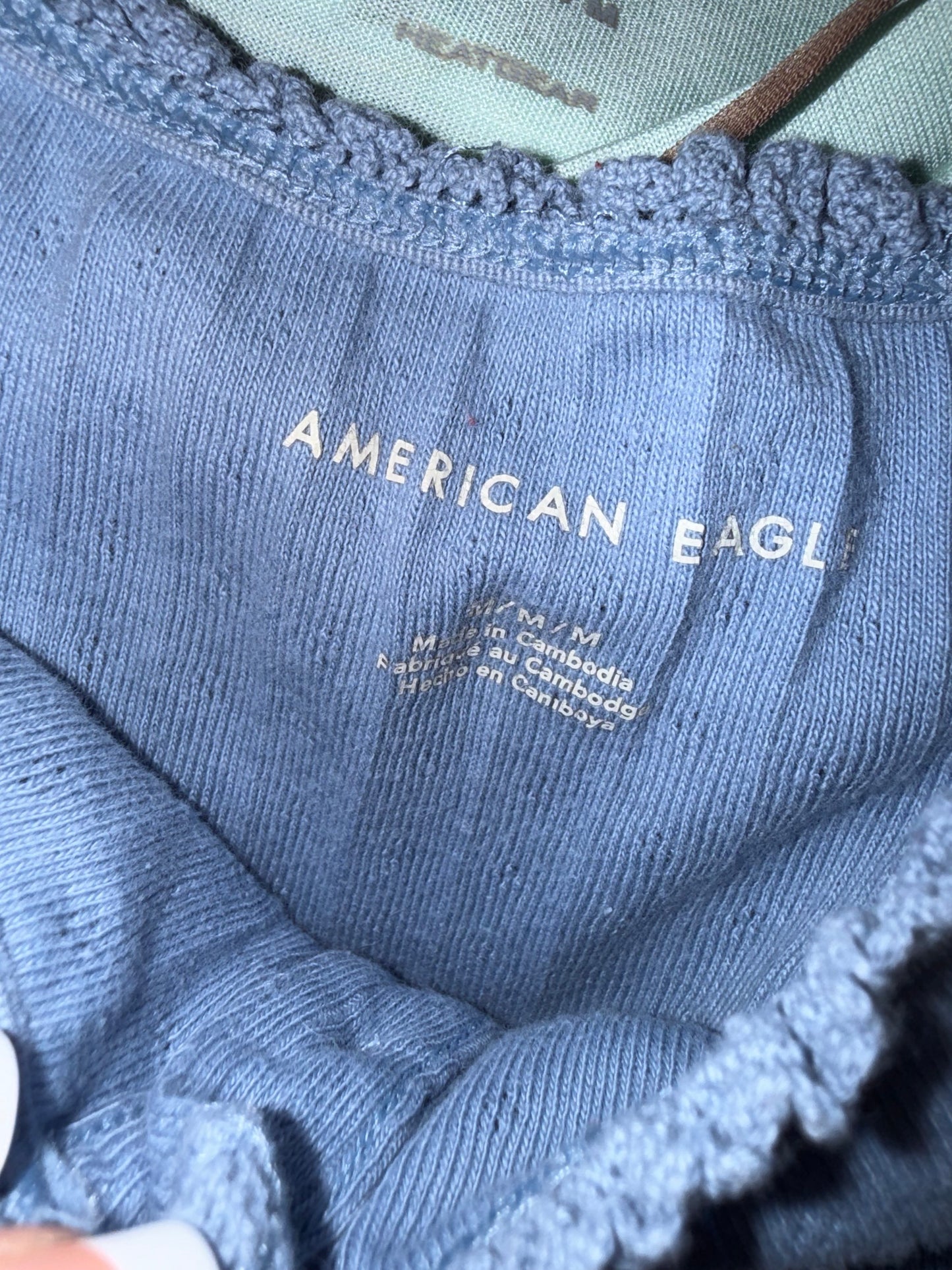 American Eagle (Medium) Blue Ribbed Cropped Tank