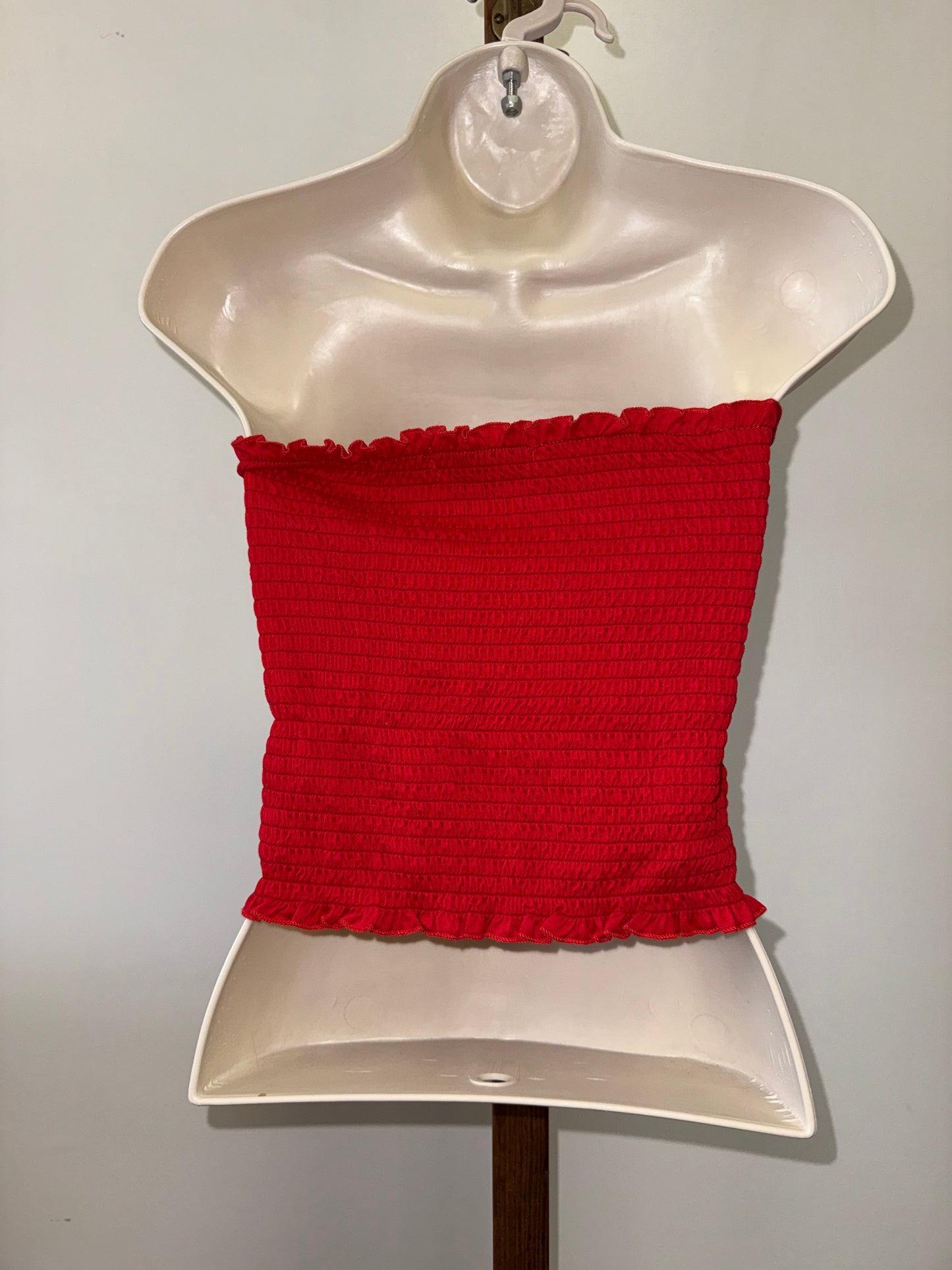 Hot Kiss (Medium) Red Cropped Strapless Scrunched Top