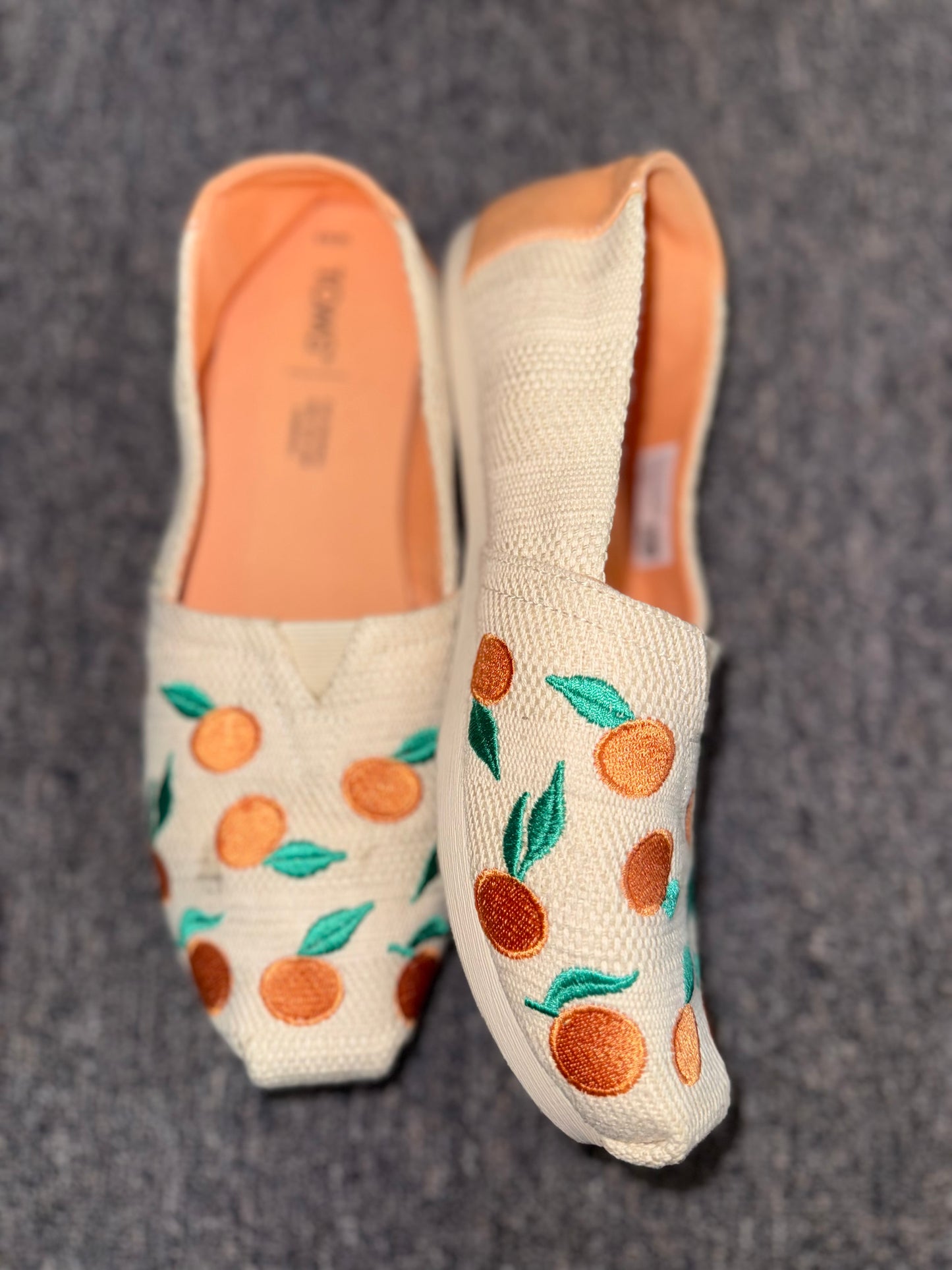 Toms (8.5) Orange Pattern Embroidered Slip On Canvas Shoes