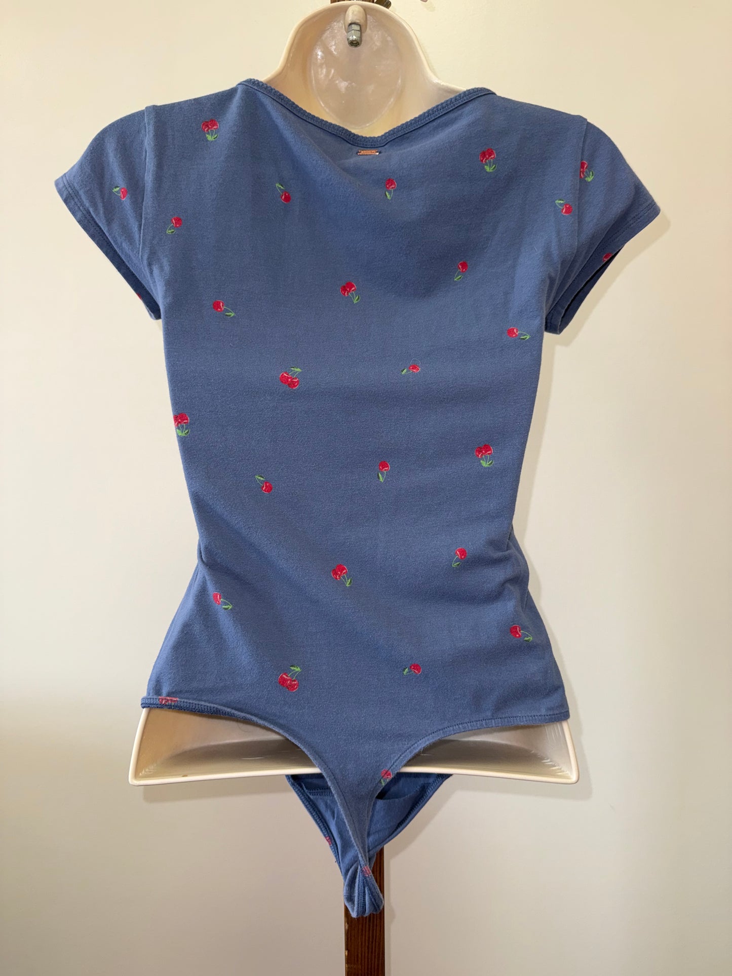 PINK Victoria's Secret (Small) Blue Bodysuit with Cherry Pattern
